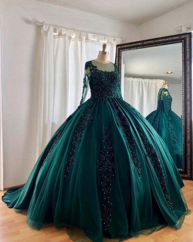 Long Sleeves Ball Gown Quinceanera Dresses Lace Appliques