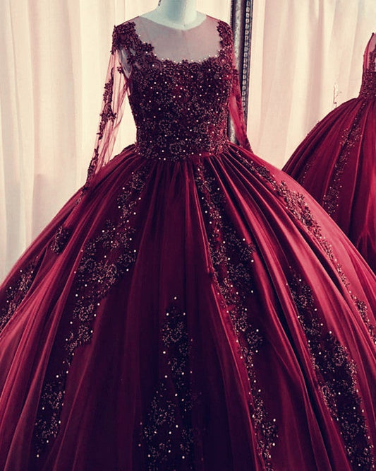 Long Sleeves Ball Gown Quinceanera Dresses Lace Appliques