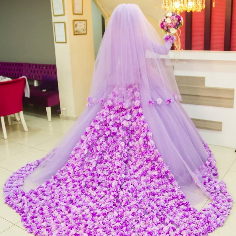 Long Sleeves Ball Gowns Flower Wedding Dresses Hijab For Muslim Arabic Women