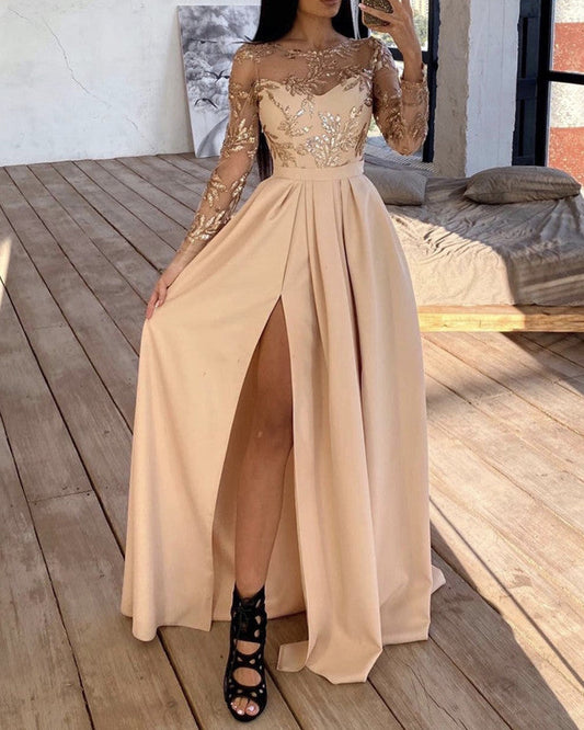 Long Sleeves Champagne Bridesmaid Dresses