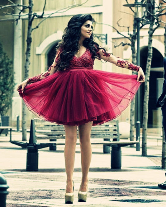 Long Sleeves Homecoming Dresses Tulle Illusion Back