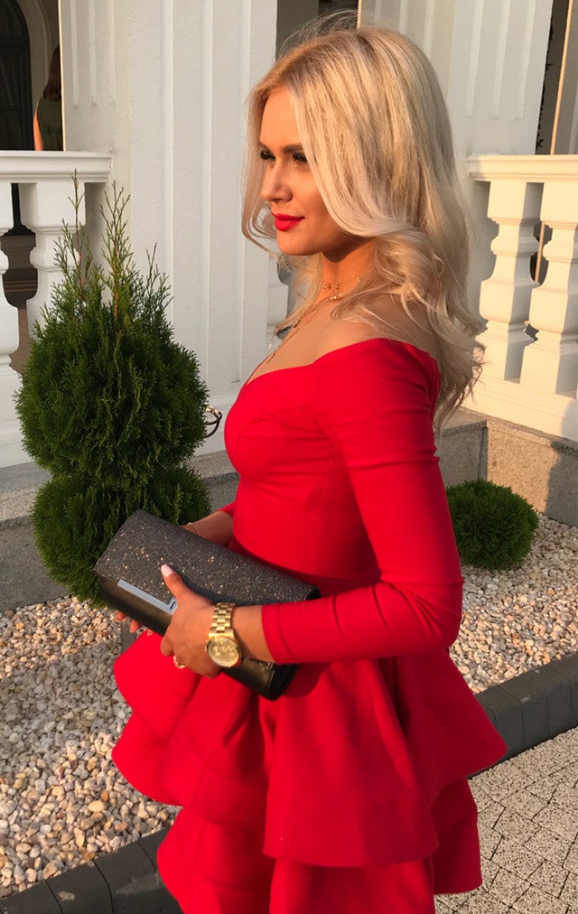 Long Sleeves Homecoming Dresses Ruffles Satin Cocktail Dress