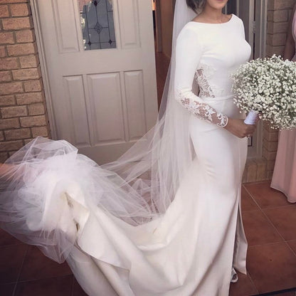 Long Sleeves Mermaid Wedding Dresses Lace Backless