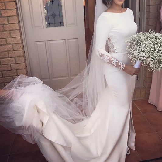 Long Sleeves Mermaid Wedding Dresses Lace Backless