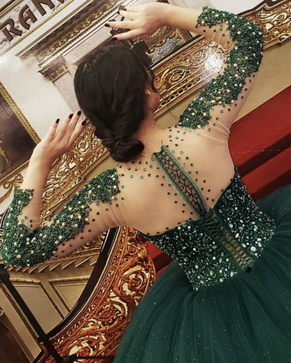Long Sleeves Quinceanera Dresses Beaded Ball Gown