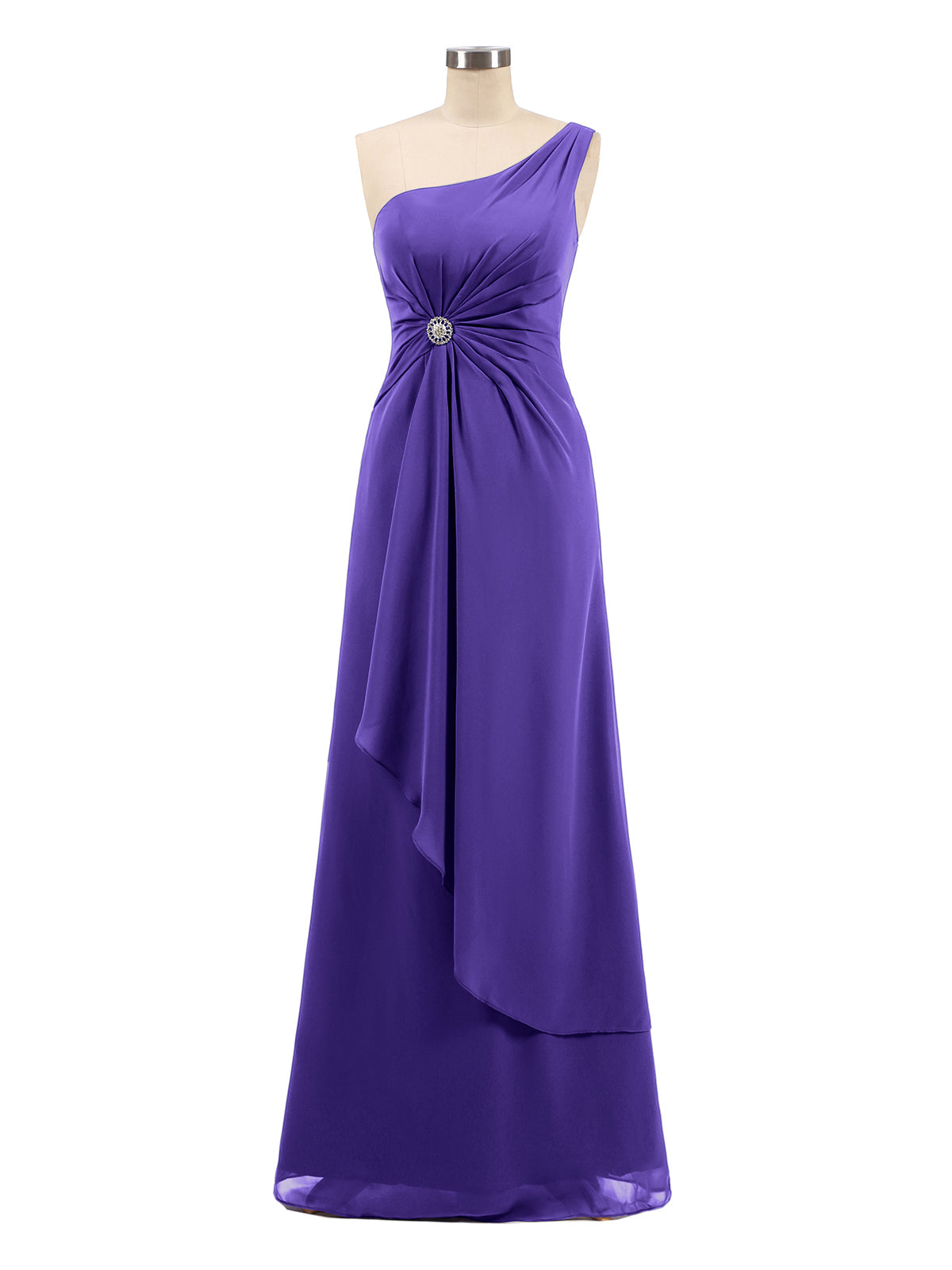One Shoulder Chiffon Dress with Cascade Skirt-Regency