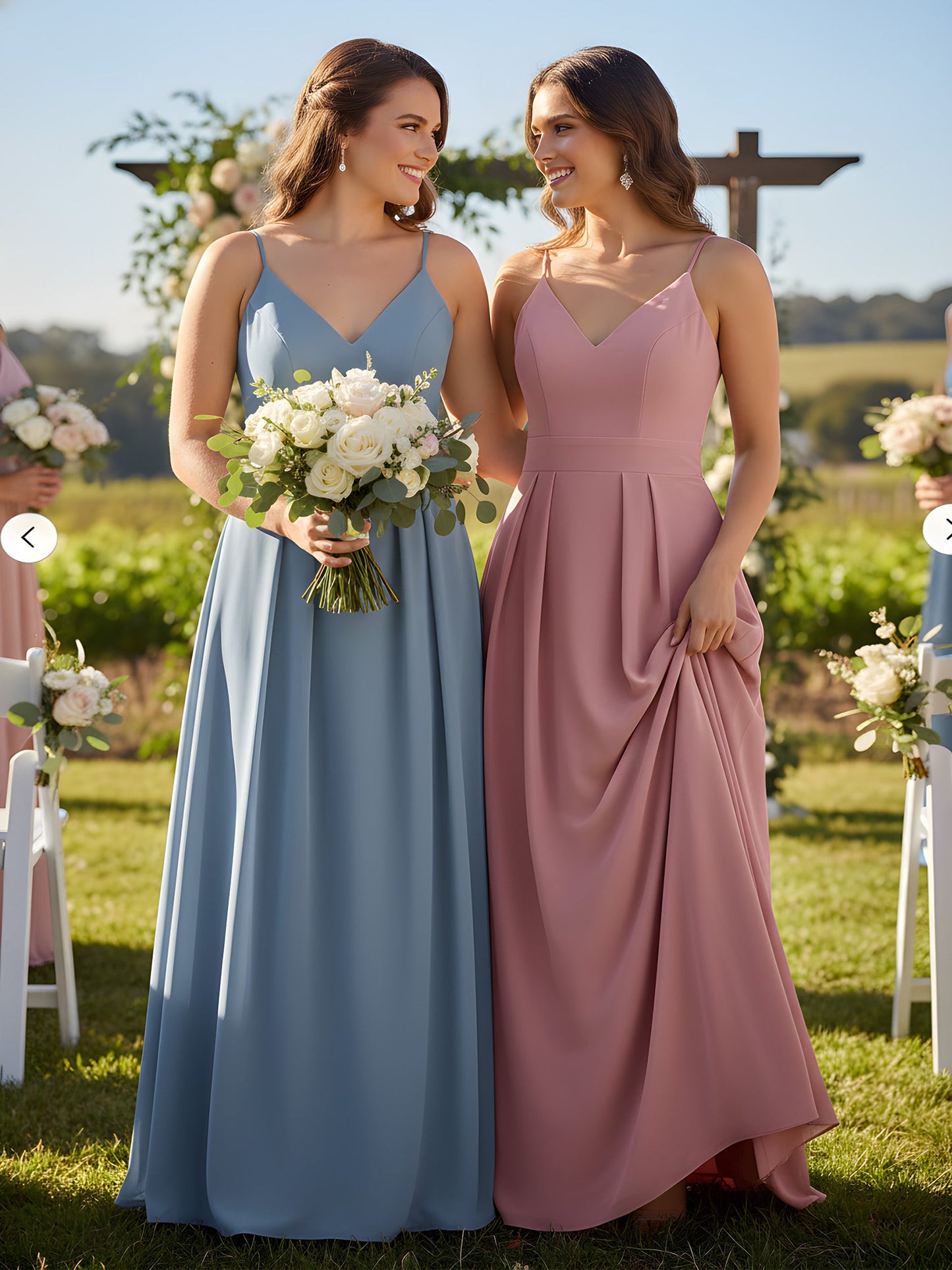 Spaghetti Strap V-neck Chiffon Gowns with Pocket-Taupe