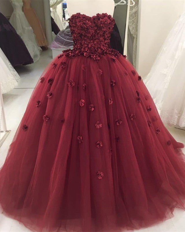 Lovely Flower Sweetheart Tulle Ball Gowns Quinceanera Dresses