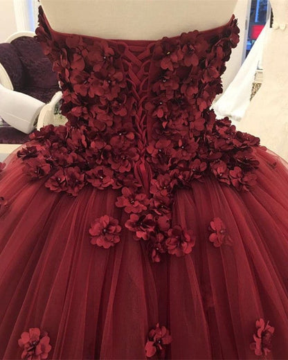 Lovely Flower Sweetheart Tulle Ball Gowns Quinceanera Dresses