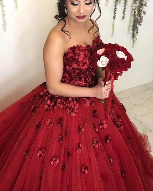 Lovely Flower Sweetheart Tulle Ball Gowns Quinceanera Dresses