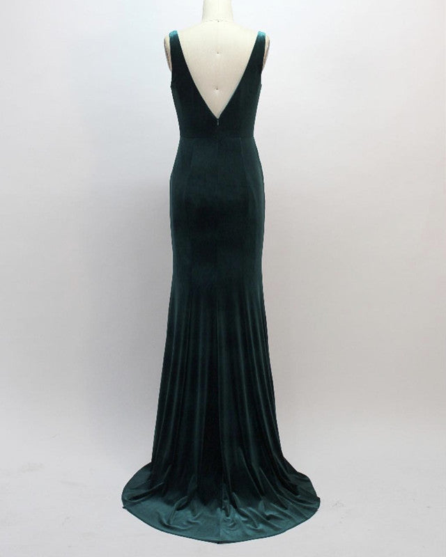 Mermaid Velvet Bridesmaid Dresses Plunge Neck