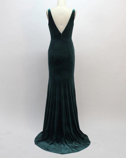 Mermaid Velvet Bridesmaid Dresses Plunge Neck