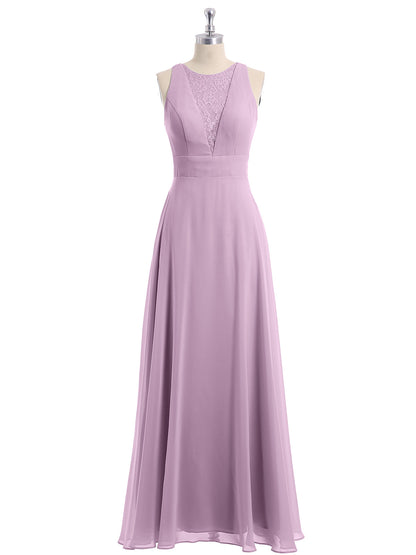 Lace Deep V-neck and Back Chiffon Long Dresses-Wisteria