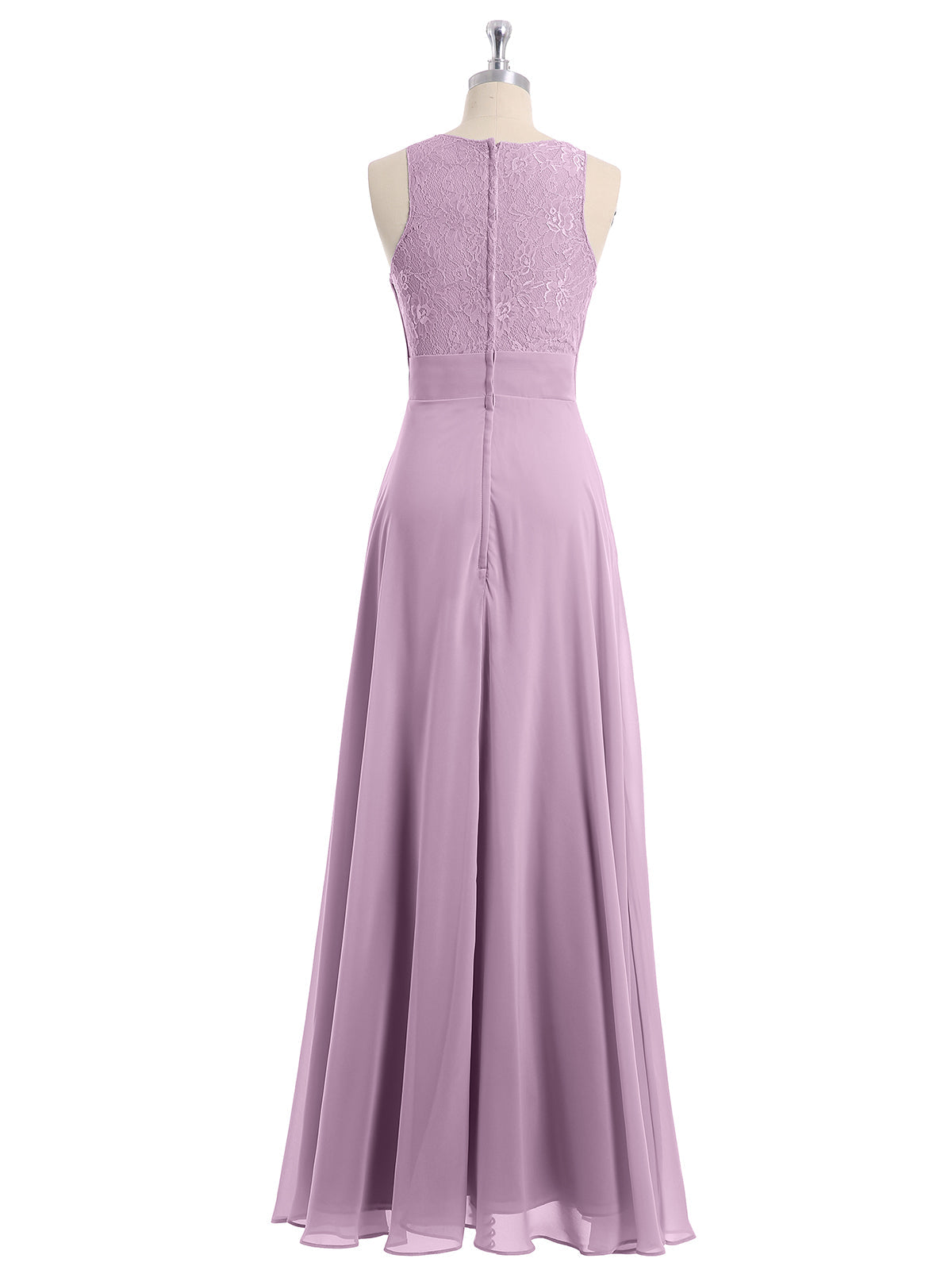 Lace Deep V-neck and Back Chiffon Long Dresses-Wisteria