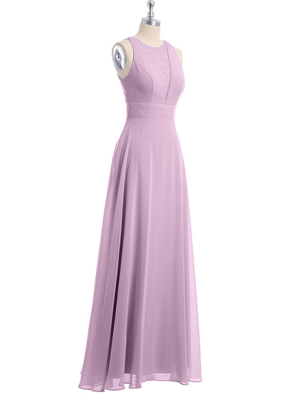 Lace Deep V-neck and Back Chiffon Long Dresses-Wisteria