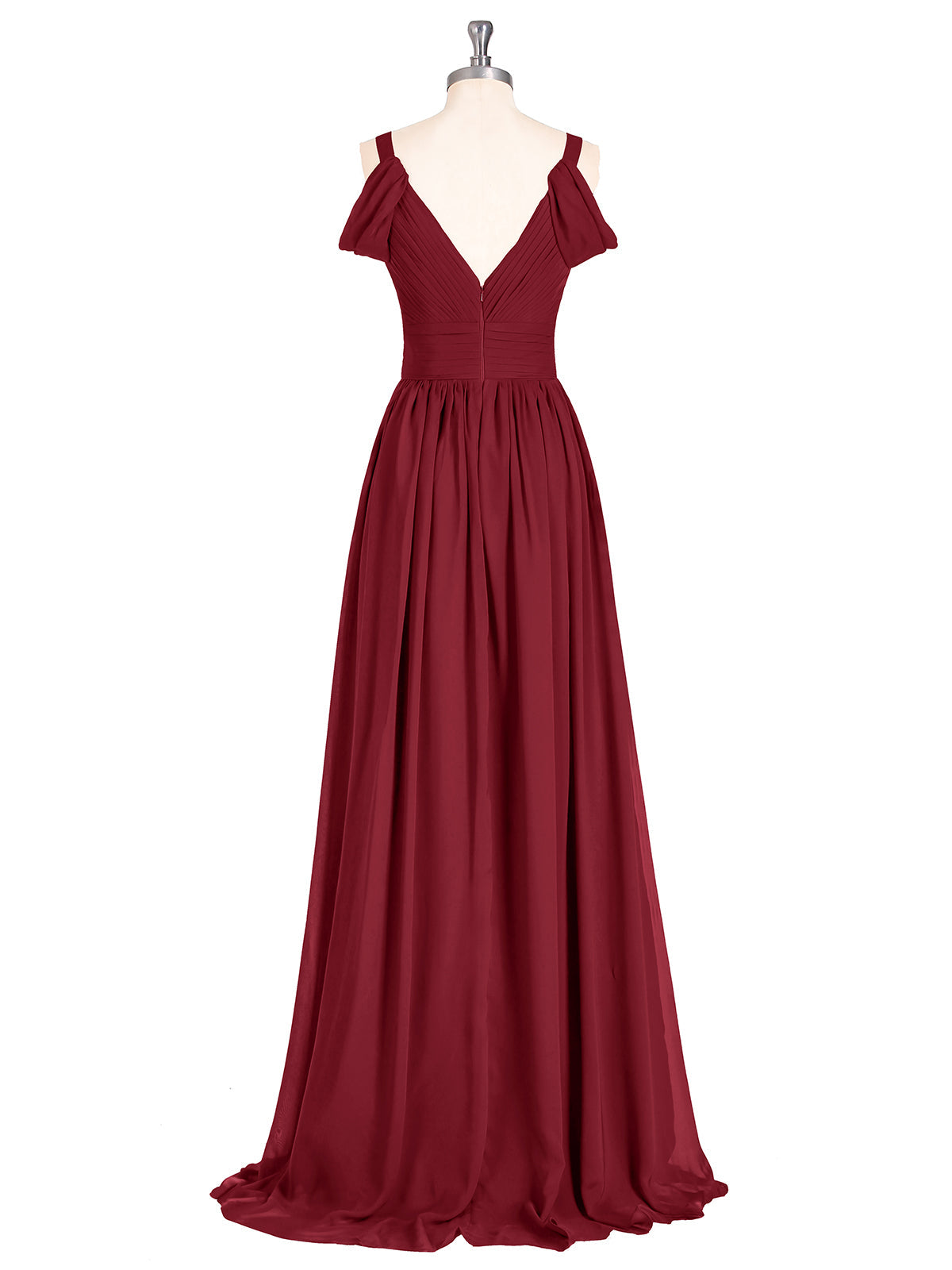 Deep V Neck Sexy Chiffon Dress with Slit-Burgundy