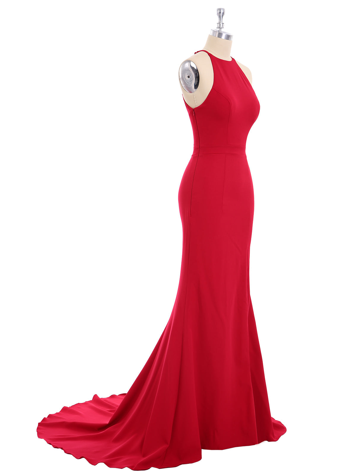 Halter Mermaid Jersy Gown with Slit-Red