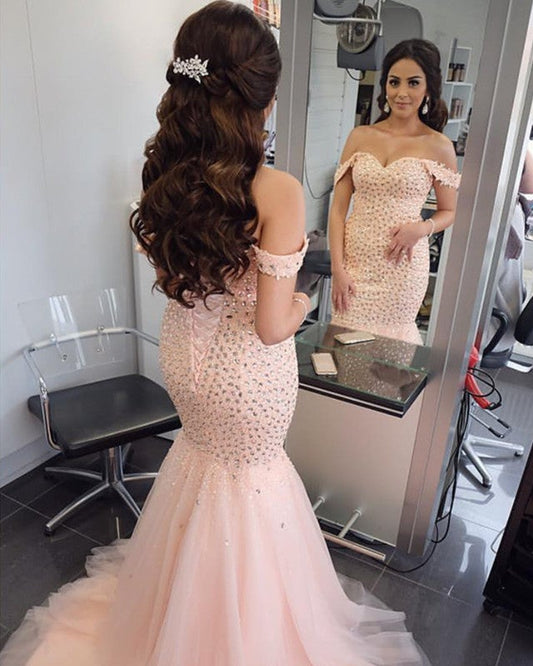 Luxurious Mermaid Beaded Off Shoulder Dress