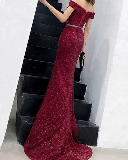 Luxurious Sequin Mermaid Prom Dresses Off Shoulder