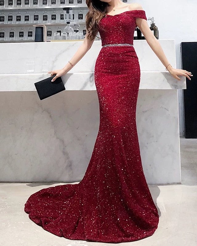 Luxurious Sequin Mermaid Prom Dresses Off Shoulder