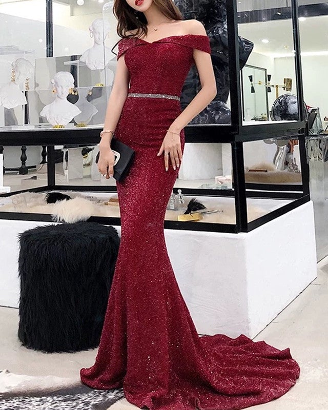 Luxurious Sequin Mermaid Prom Dresses Off Shoulder