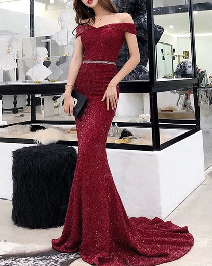 Luxurious Sequin Mermaid Prom Dresses Off Shoulder