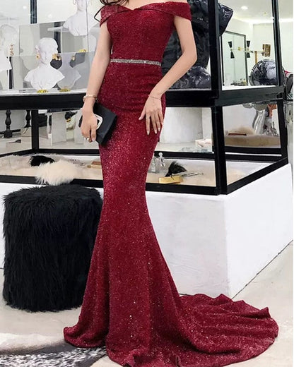 Luxurious Sequin Mermaid Prom Dresses Off Shoulder