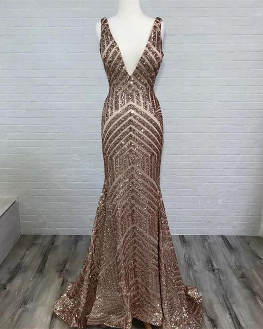 Luxurious Sequins V-neck Mermaid Prom Dresses
