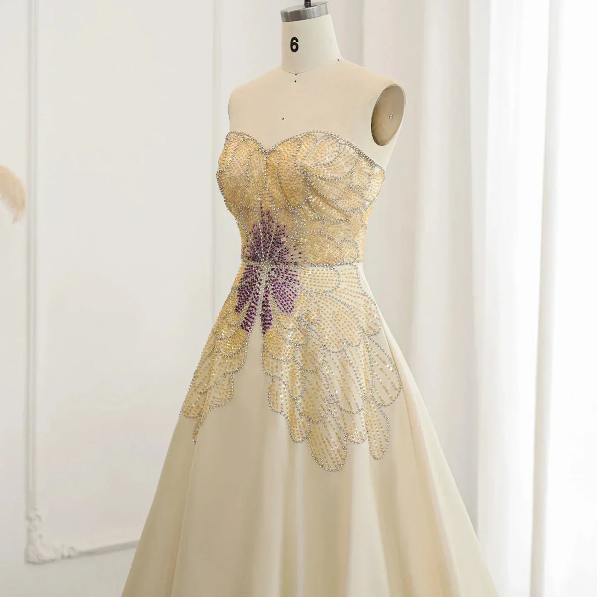 Elegant Ivory Beaded Prom Dress A-Line Evening Gown Satin Party Dress Long Formal Dress HZ1024