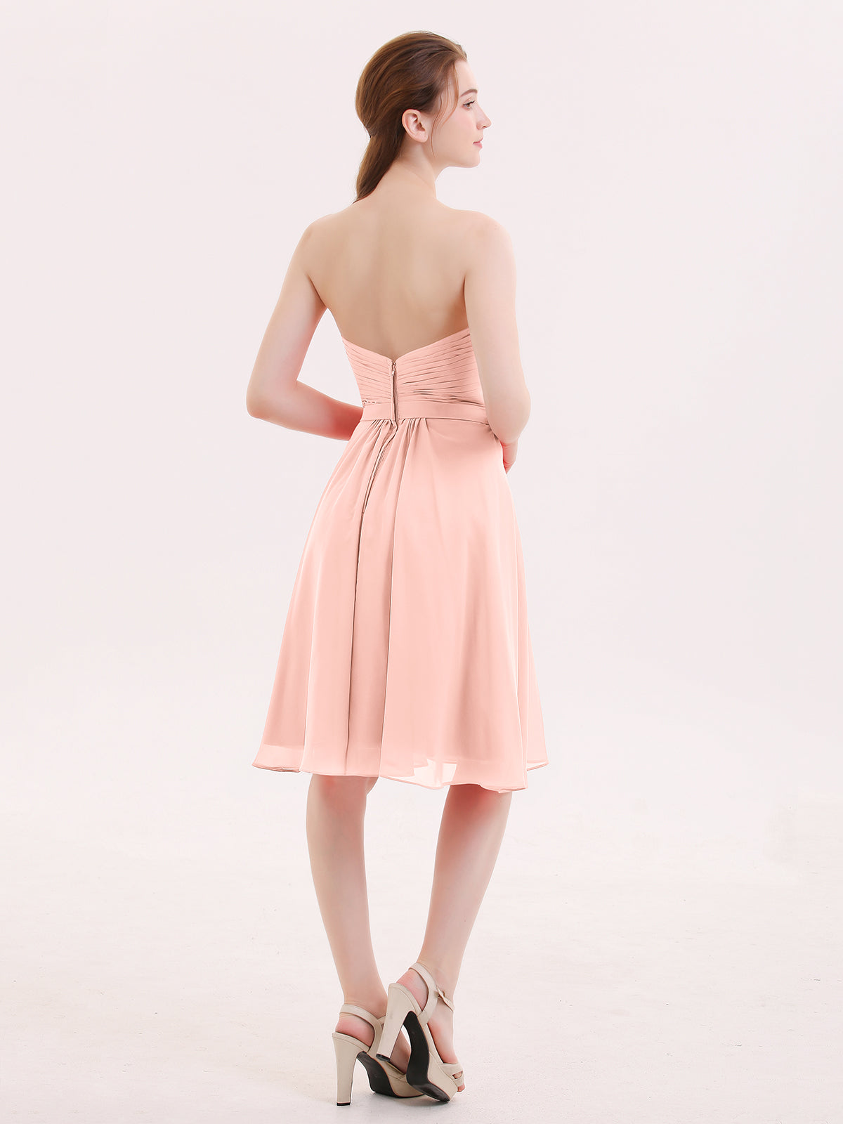 Sweetheart Neck Knee Length Chiffon Bridesmaid Gown-Coral
