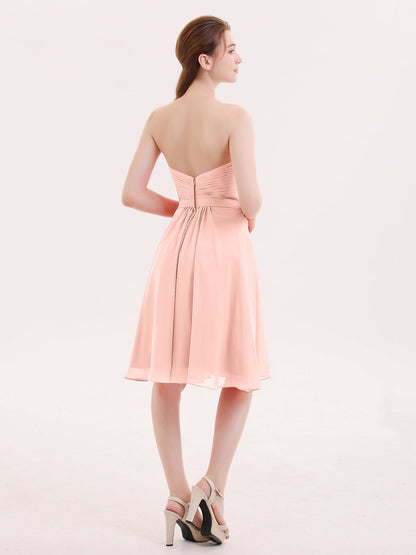 Sweetheart Neck Knee Length Chiffon Bridesmaid Gown-Coral