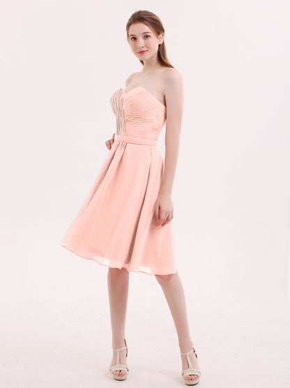 Sweetheart Neck Knee Length Chiffon Bridesmaid Gown-Coral