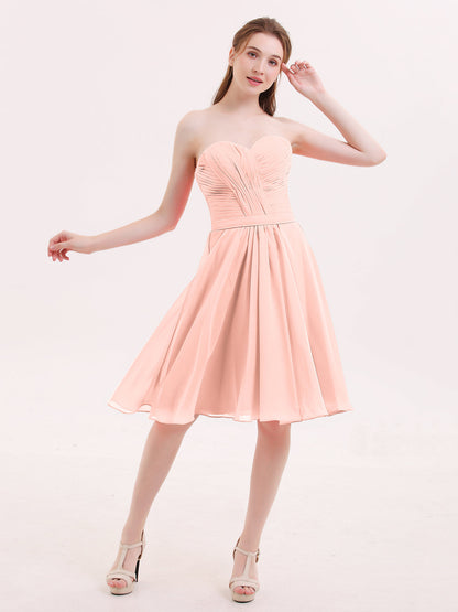 Sweetheart Neck Knee Length Chiffon Bridesmaid Gown-Coral