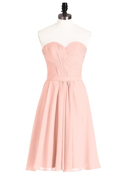 Sweetheart Neck Knee Length Chiffon Bridesmaid Gown-Coral