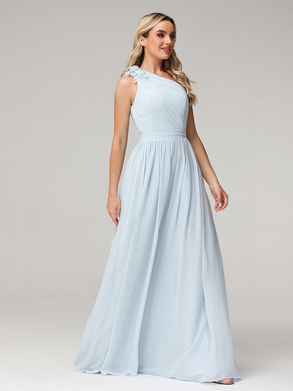 One Flower Shoulder Chiffon Dresses with Pocket Mist