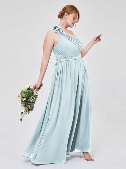 One Flower Shoulder Chiffon Dresses with Pocket Mist