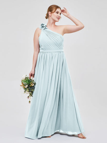 One Flower Shoulder Chiffon Dresses with Pocket Mist
