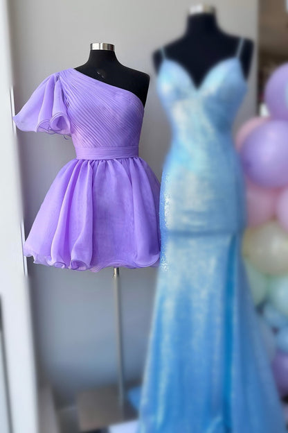 White One-Shoulder Ruffles A-Line Homecoming Dress