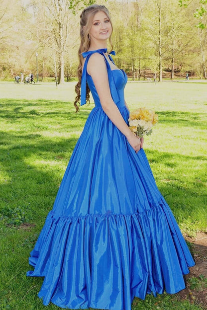 Red Sweetheart Bow Strap A-Line Long Prom Dress