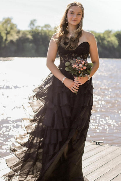 Royal Blue Chiffon Sweetheart Ruffle Tiered Long Prom Dress