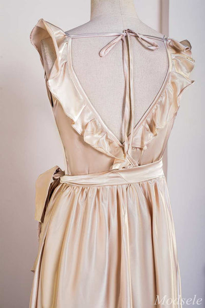 Champagne Surplice Backless High-Low Formal Dress