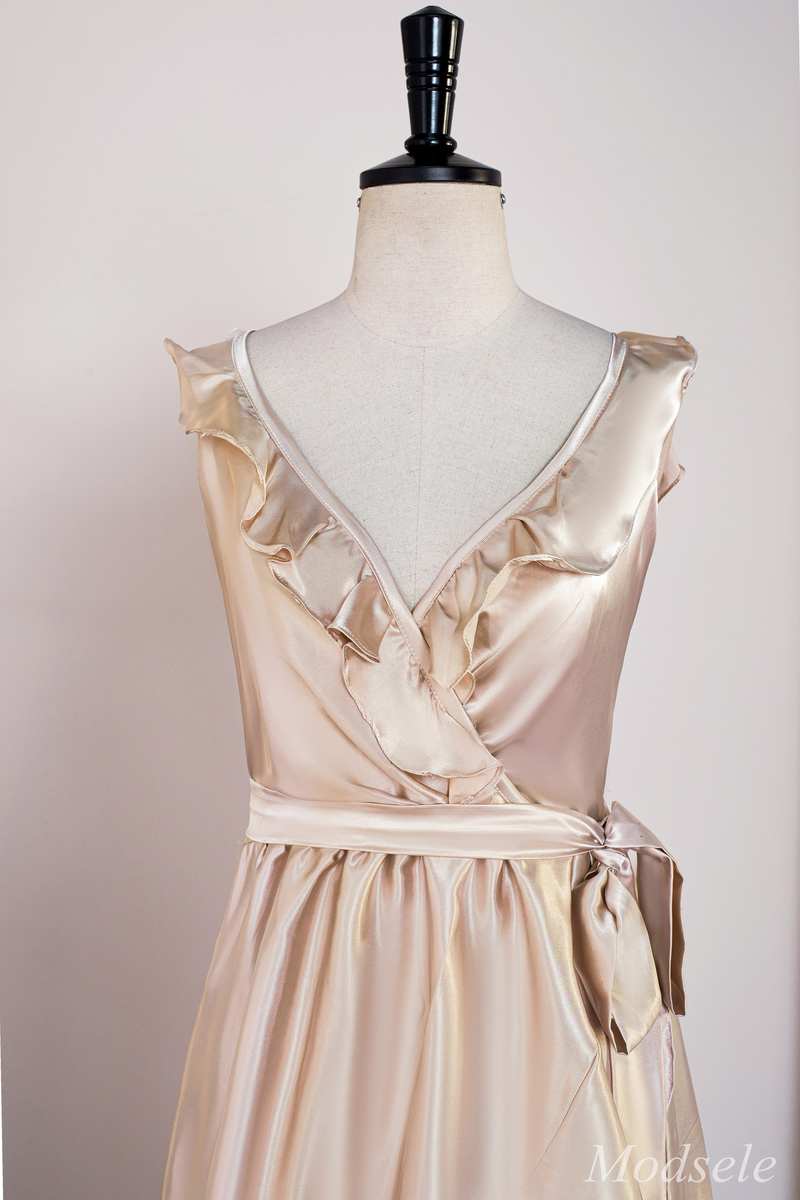 Champagne Surplice Backless High-Low Formal Dress