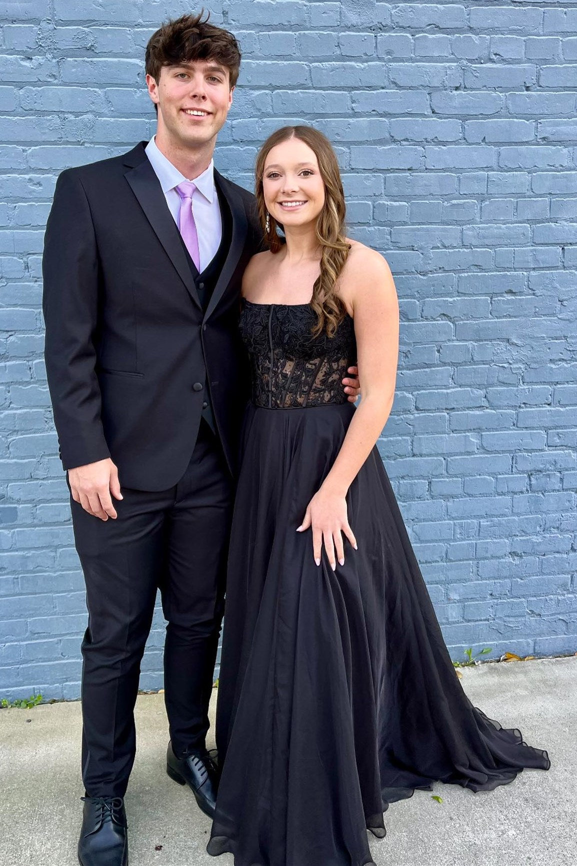 Magenta Chiffon Appliques Strapless A-Line Long Prom Dress
