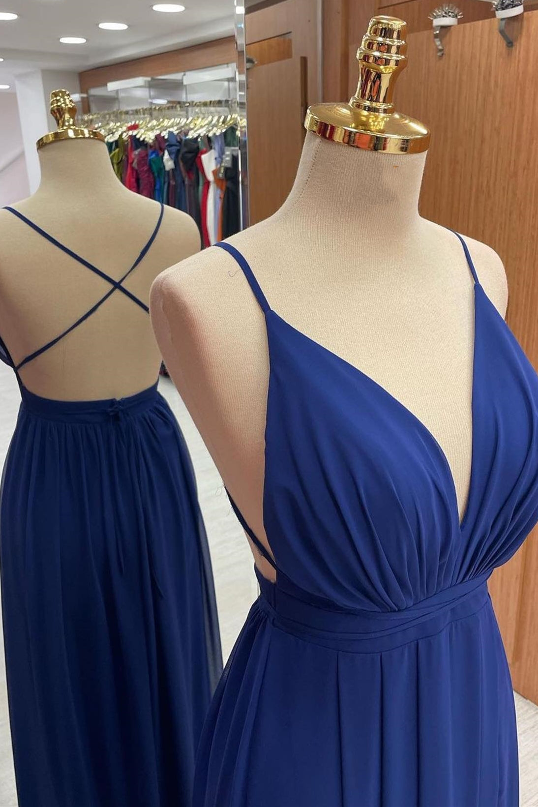Royal Blue Plunge V Cross Back Maxi Dress