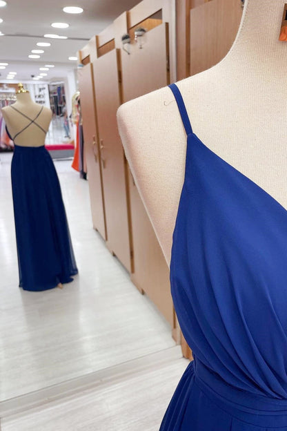 Royal Blue Plunge V Cross Back Maxi Dress