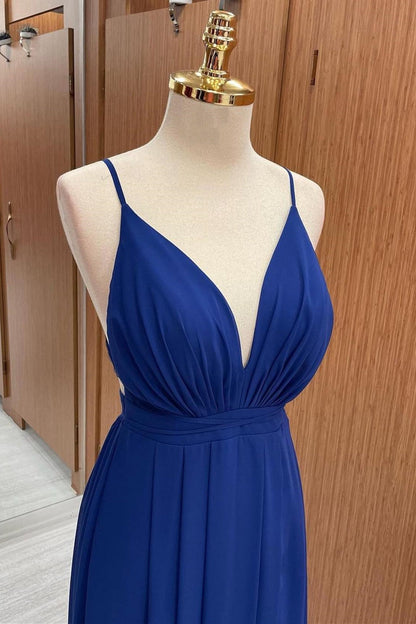 Royal Blue Plunge V Cross Back Maxi Dress
