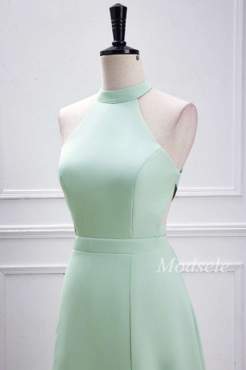 Sage Green Halter Maxi Dress with Slit