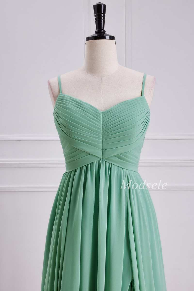 Sage Chiffon Spaghetti Strap Maxi Dress with Slit
