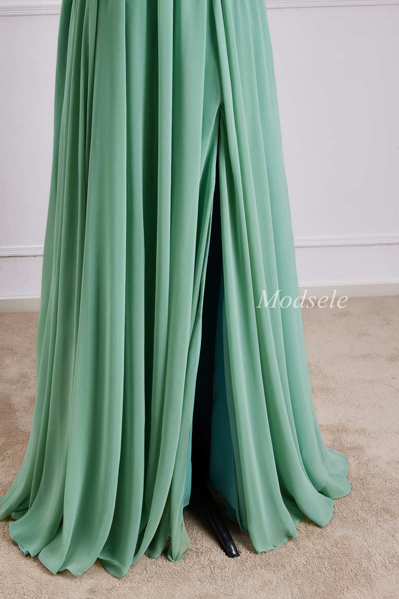 Sage Chiffon Spaghetti Strap Maxi Dress with Slit