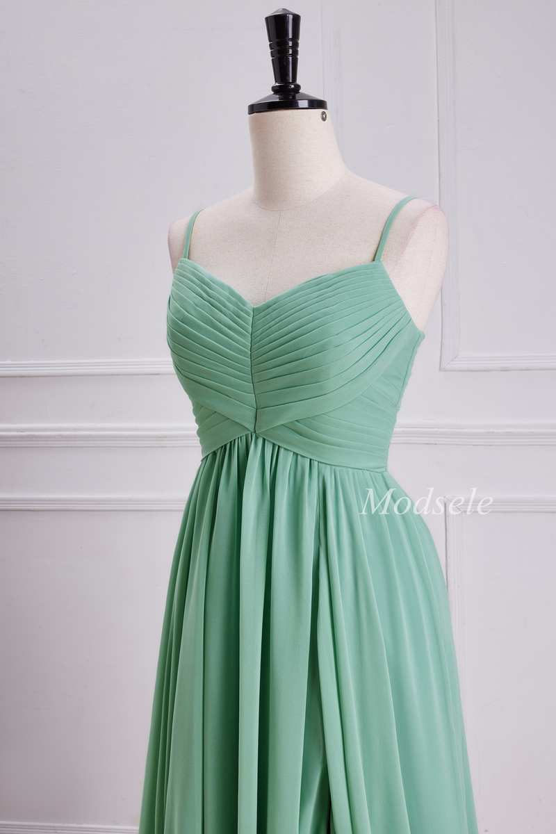 Sage Chiffon Spaghetti Strap Maxi Dress with Slit